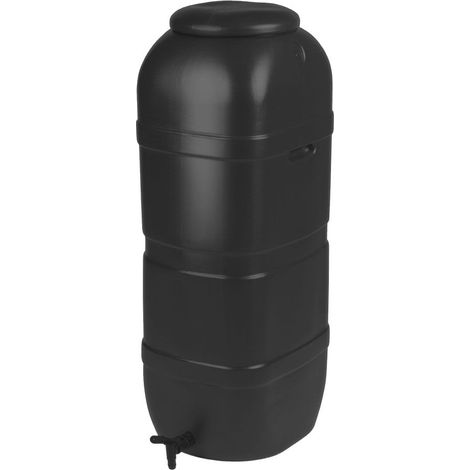 100L Slimline Space Saver Water Butt inc tap & lid in BLACK (1/3)