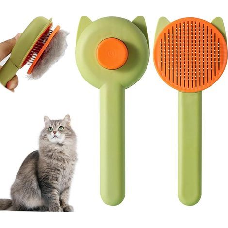 Brosse pour chat, brosse pour animaux de compagnie, brosse pour chien, peigne pour chat avec manche, élimine 90 % des poils morts et des poils détachés pour chiens et chats à poils mi-longs et longs ( (1/5)