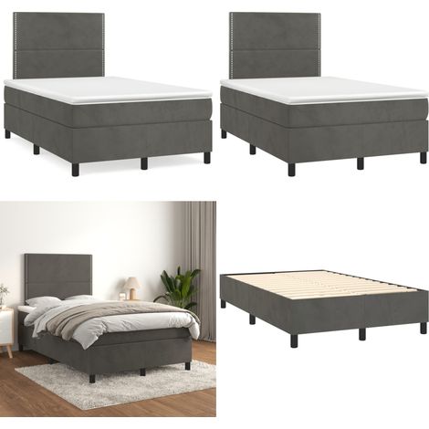 Sommier à lattes de lit et matelas gris foncé 120x190cm velours - Lit Tapissier - Lit Double - Lit Avec Têtière - Matelas À Ressorts Ensachés - Literie - Home & Living