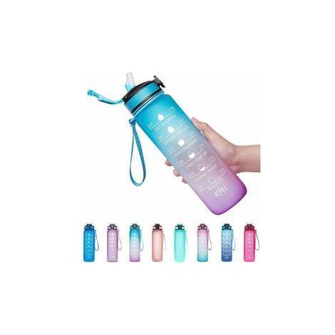 Gourde sport 1 L avec filtre fruits, marqueur temps, sans BPA, bleu/violet