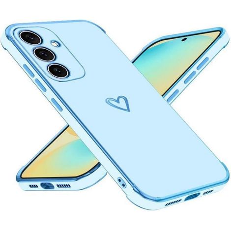 Coque pour Samsung Galaxy S25, motif cœur, protection caméra, TPU souple, galvanisé, bleu (1/5)