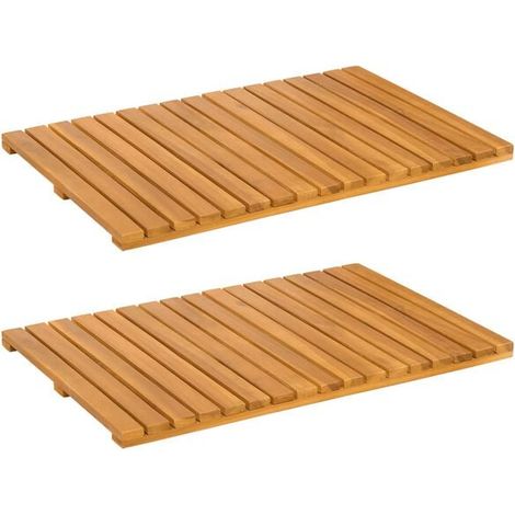 Tapis de bain marron uni, 60 x 40 cm, en bois. (1/5)