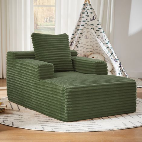 Sillón chaise longue convertible de pana verde, 117 x 81 x 50 cm, sin montaje OKMYHOME