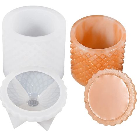 Moules en silicone pour pots résine style européen avec couvercles - Moule à bijoux, boîte époxy, récipient de stockage, bouteille de coulée en résine (1/5)