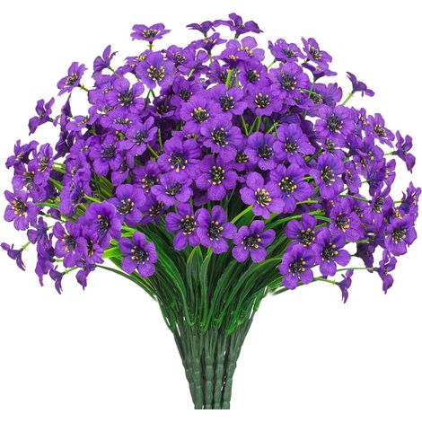 Fleurs Artificielles Extérieures - Résistantes Aux UV - Tiges Filaires Flexibles - Pour Jardin Balcon Fenêtre - 12 Pièces Violet (1/5)
