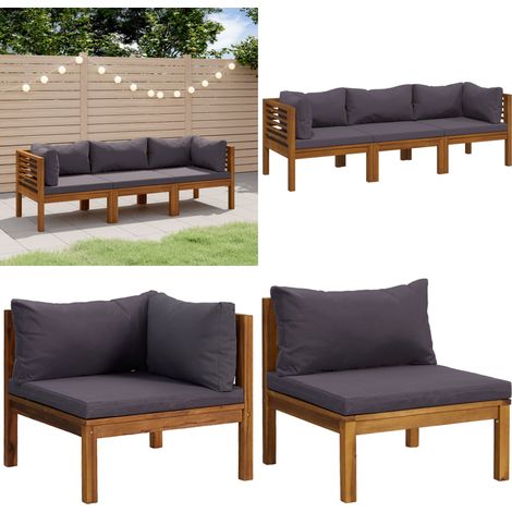 Canapé de jardin à 3 places avec coussin Bois d'acacia massif - Canapé de jardin - Canapé en bois