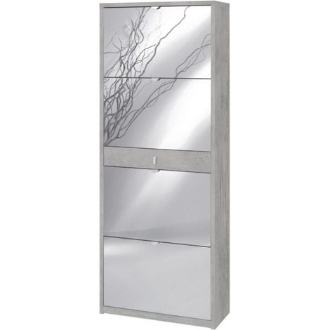 Schuhschrank mit vier Spiegeltüren und einer Schublade Beton Cemento 63x29x H164 cm (1/2)