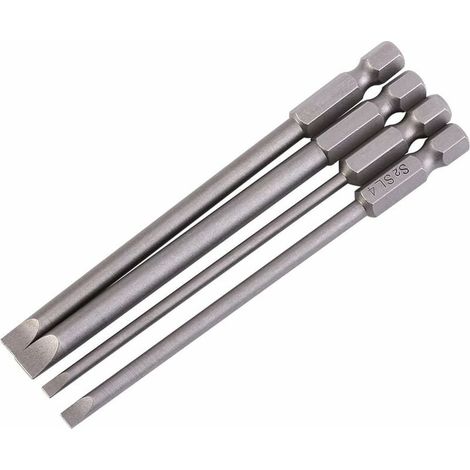 4Pcs Embout de Tournevis à Tête Plate S2 en Alliage d'Acier Magnétique 1/4 "100mm (1/5)