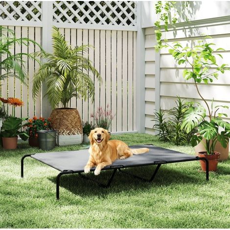 Cama elevada para perro de exterior 152 x 94 x 23 cm, malla Teslin lavable, gris HAVRYA (1/5)