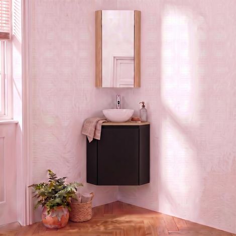 Eck-Handwaschplatz-Set mit Waschbecken, Armatur und Spiegelschrank SORRENTO (1/5)