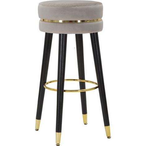 Sgabello da bar Paris grigio e gold in tessuto su gambe nere – H 74 cm (1/5)