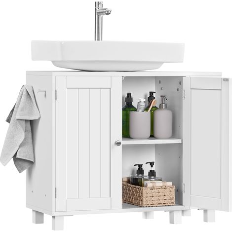 Yaheetech Meuble sous-Lavabo avec Étagères Réglables Armoire Salle de Bain Autoportante avec Découpe en U Meuble de Sol à Deux Portes avec Rangement Latéral Crochets Blanc