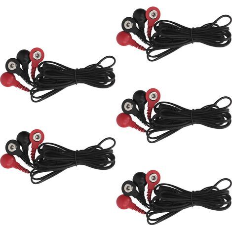 Fils de remplacement pour électrodes TENS, 5 fils avec 4 clips, 1,4m, 2,5mm, couleur noir et rouge - Compatibles appareils de thérapie Meridian