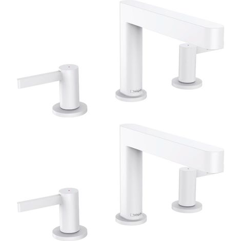 HANSGROHE Mezclador de lavabo con 3 orificios 110, desagüe Push-Open blanco mate Finoris