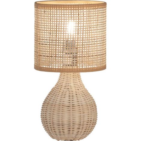 Lampe à poser NATURE E14 1x25W bois de vigne, corde de vigne naturelle H: 31cm Ø16cm avec interrupteur cordon (1/2)
