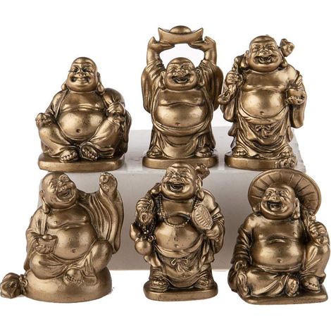 Coffret 6 Bouddhas Rieurs - Statuettes Petit Bouddha - Santé, Fortune, Sagesse, Chance, Réussite, Amour - Décoration Feng Shui Porte Bonheur Intérieur - Idée Cadeau Déco Zen Asie (1/2)