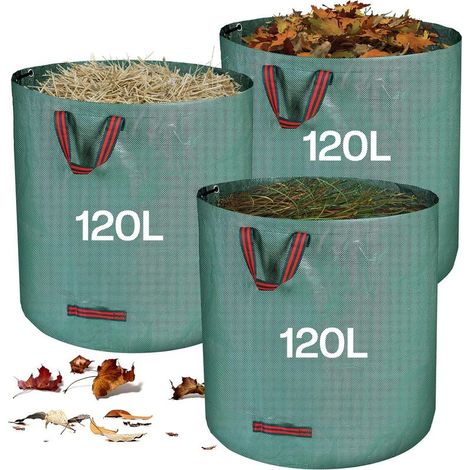 Sac Jardin Dechets Verts Resistant, 3 x 120 l Sac Vegetaux Jardin avec Poignées, Pliables et Réutilisables, en Polypropylène Extrêmement Robuste (1/5)