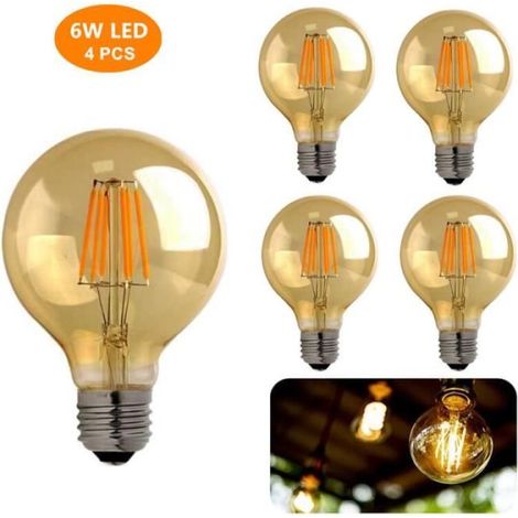 Ampoules LED Edison E27, lot de 4, G80-6W-220V, verre ambré-2700K (1/4)