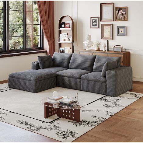 Canapé modulable tissu gris foncé, soutien mousse HAVRYA (1/5)