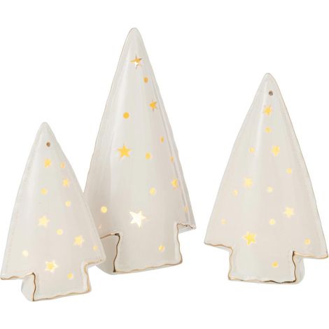 Lot de 3 Sapins à LED "Étoiles" 26cm Blanc