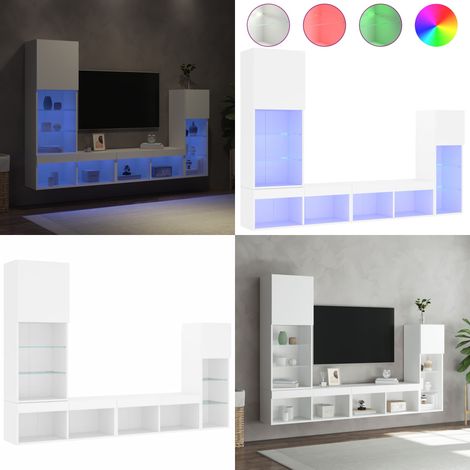 4-tlg. Wohnwand mit LED-Beleuchtung Weiß Holzwerkstoff - LED-Beleuchtung - TV-Schrank (1/5)