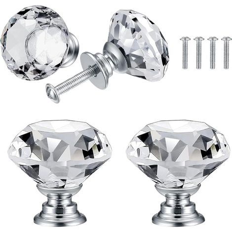 Boutons de meubles en cristal - Poignées de porte - Lot de 4 - 30 mm (1/4)