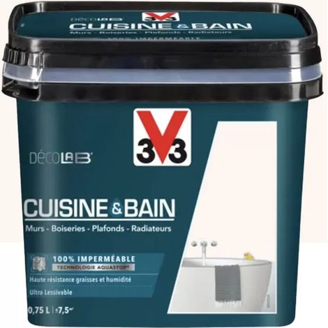 V33 – Peinture 100% imperméable pour cuisine et bain – Technologie Aquastop – Rose poudré – 0,75 L (1/3)