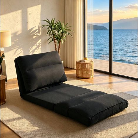 Sillón de suelo reclinable negro de poliéster 70 x 72 x 56 cm (1/5)