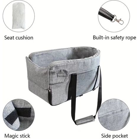 Wasserdichtes Hundebett fürs Auto mit Armlehnen, ideal für kleine Hunde, schmutzabweisend und auch für Katzen geeignet. Einfache Montage und kratzfest. Grau. (1/5)