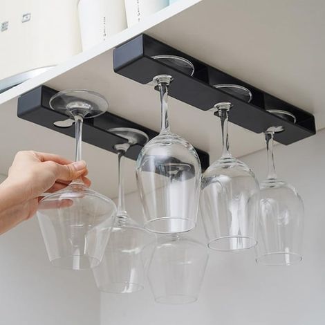 Juego de 2 soportes colgantes para copas de vino – Estante para copas de vino de pared, ideal para cocina, bar o restaurante (negro) (1/5)