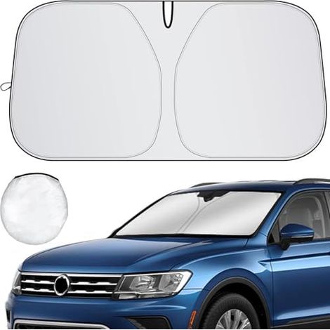 Sonnenschutz Auto Frontscheibe, Faltbar Sonnenschirm Auto Frontscheibe Innen, UV-Schutz Auto Sonnenblende für die Windschutzscheibe, Einfache Lagerung, für meisten Autos SUV, 142×80 cm (1/5)