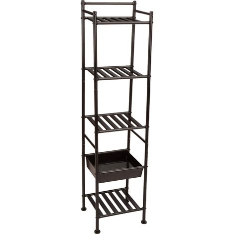 Étagère 5 niveaux avec panier, Noir, 28.5 D x 34.5 W x 140.3 H cm (1/5)