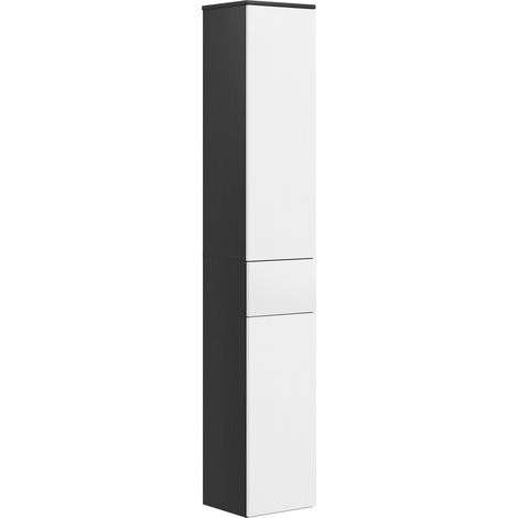 Colonne de salle de bain en bois gain de place avec 2 placards et un tiroir, 30 x 28 x 180 cm, noire