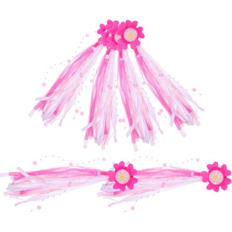 6er-Pack Fahrrad-Luftschlangen (3 Paar) mit Blumen und Perlen – rosa/weiß, süßes Mädchen-Design, für Kinder-Fahrradlenker (1/5)