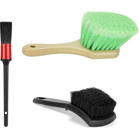 Ensemble de brosses de nettoyage pour roues et pneus – Kit de 3 pièces avec poils souples et rigides pour voiture, SUV, camion, camping-car, moto – Outils de nettoyage pour surfaces extérieures et tap (1/5)