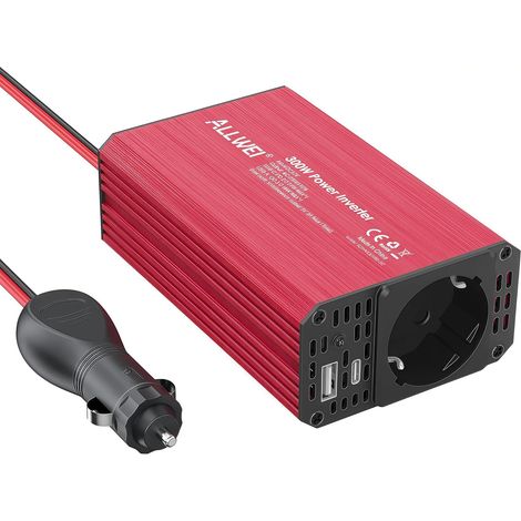 Convertisseur 12V 220V 300W pour Voiture, Onduleur avec Port Type-C, Port USB - pour Voiture, Caravane, Camping, Recharge de téléphones Portables, Ipad (Rouge) (1/5)