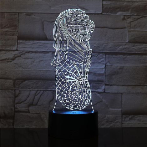 Lampe de chevet LED 3D Merlion de Singapour à changement de couleur (1/2)