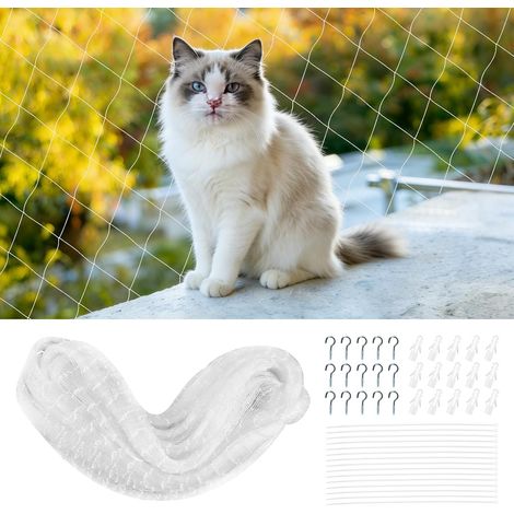 Filet de protection pour chat pour balcon - Sans perçage - 8 x 3 m - Transparent - En nylon - Pour protéger la terrasse, les fenêtres, les portes (1/5)
