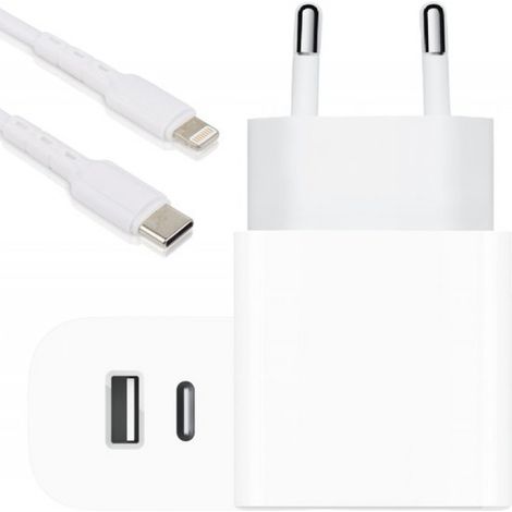 Dual-USB-Ladegerät kompatibel mit iPhone, iPad und AirPods – Lightning-auf-USB-C-Kabel – 1 Meter – 2 Anschlüsse – Weiß (1/5)
