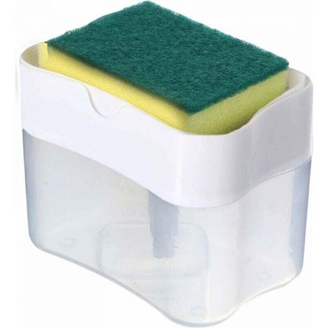 Distributeur de Savon à Vaisselle - Distributeur de Liquide Vaisselle 2 en 1 pour Cuisine - Organisateur de comptoir de Distributeur de Savon à Vaisselle pour évier de Cuisine (Blanc) (1/5)