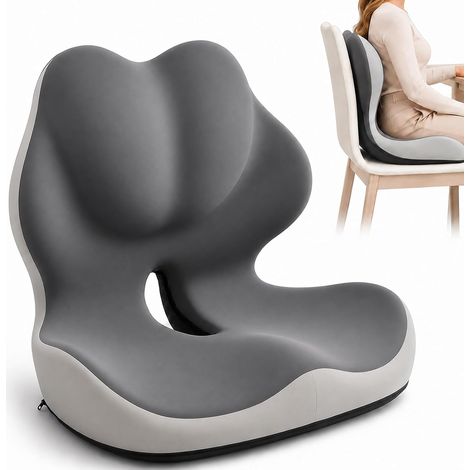 Coussin Lombaire Chaise Bureau en Mousse Mémoire, Coussin Ergonomique Assise avec Soutien Lombaire et Évidement Coccyx, Coussin d'Assise Orthopédique pour Voiture et Fauteuil, 45x45cm (1/5)