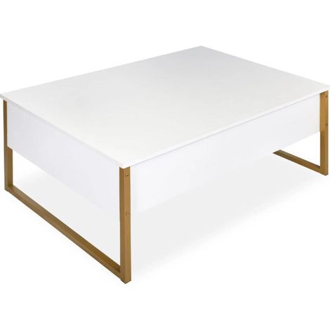 Table Basse Design "Valentin" 90cm Blanc & Or (1/5)