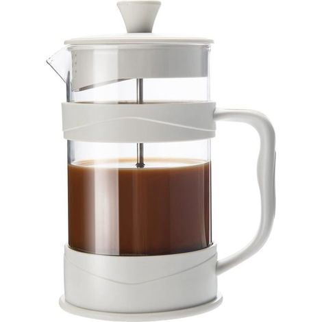 350-ml-French-Press-Kaffeebereiter mit Bambusgriff und hitzebeständigem Glas, Kaltbrüh-Kaffeebereiter, weiß (1/5)