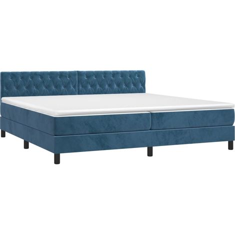 vidaXL Giroletto a Molle con Materasso Blu Scuro 200x200 cm in Velluto