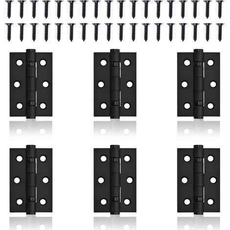 Lot de 6 charnières noires mates pour porte et armoire – Charnières bout à bout de 5,1 cm, en acier inoxydable silencieux, 36 vis, 50 x 40 mm (1/5)