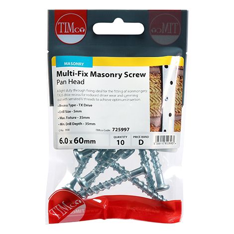 TIMCO Masonry Screws Pan Head Silver - 6.0 x 60