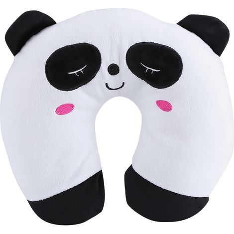 Oreiller de voyage en forme de U pour animaux, coussin de repos pour tête en voiture, doux et confortable, design panda. (1/3)