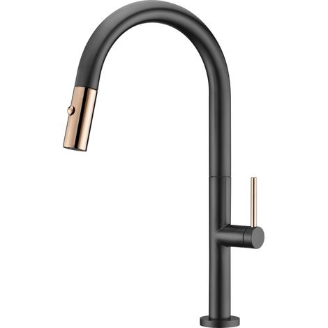 Grifo de cocina monomando de caño alto fabricado en latón negro mate y oro rosa Samoa de Imex (1/5)