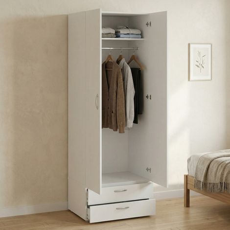Dmora - Armario 2 puertas Kilkenny, Muebles de dormitorio, Vestidor, Armario de ropa, 74x52 h214 cm, Blanco (1/5)