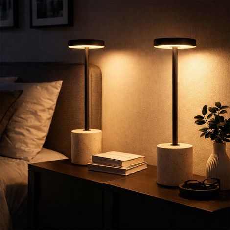 Lampada da tavolo Lampada da tavolo in pietra di travertino Lampada da camera CCT a batteria ricaricabile grigio opale Touch dimmer, metallo, 1,2W 138Lm 2700K 4500K 6000K, H 34 cm